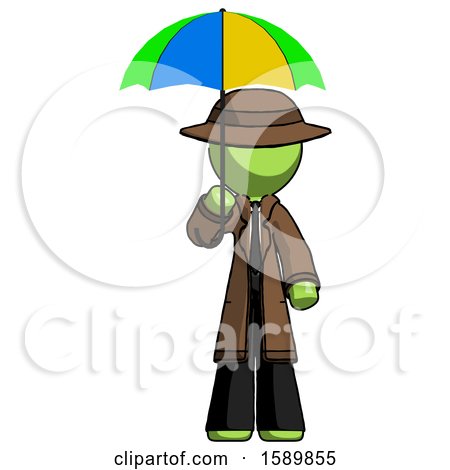 Green Detective Man Holding Umbrella Rainbow Colored by Leo Blanchette