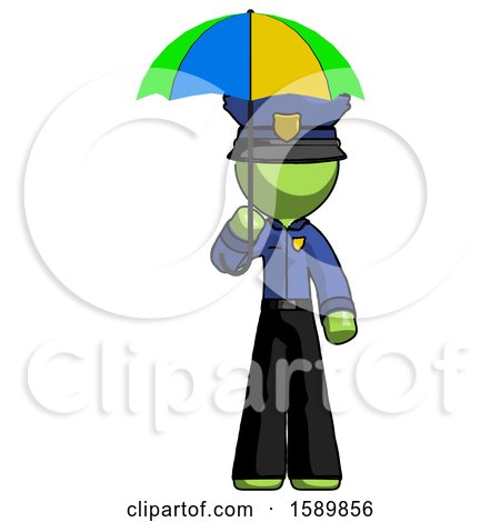 Green Police Man Holding Umbrella Rainbow Colored by Leo Blanchette