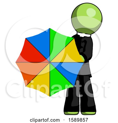 Green Clergy Man Holding Rainbow Umbrella out to Viewer by Leo Blanchette