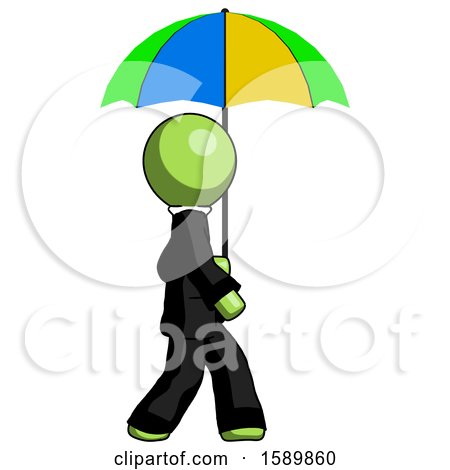 Green Clergy Man Walking with Colored Umbrella by Leo Blanchette