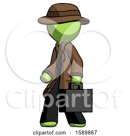 Green Detective Man Walking with Briefcase to the Left by Leo Blanchette