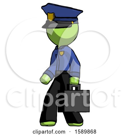 Green Police Man Walking with Briefcase to the Left by Leo Blanchette