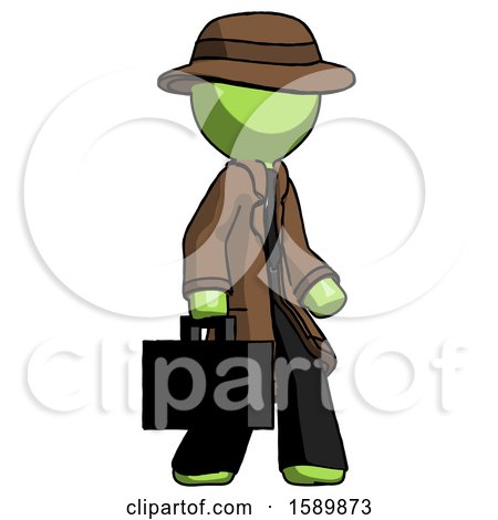 Green Detective Man Walking with Briefcase to the Right by Leo Blanchette