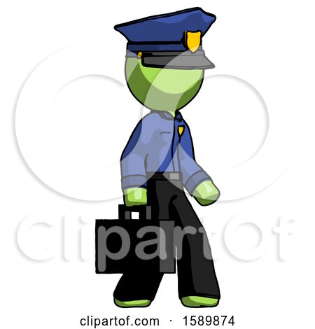 Green Police Man Walking with Briefcase to the Right by Leo Blanchette