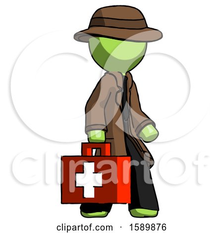 Green Detective Man Walking with Medical Aid Briefcase to Right by Leo Blanchette