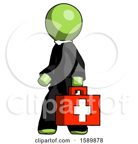 Green Clergy Man Walking with Medical Aid Briefcase to Left by Leo Blanchette