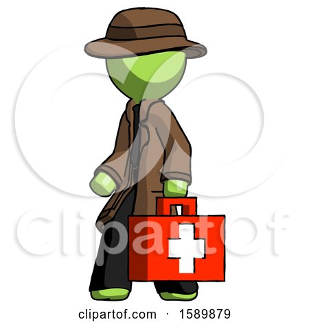 Green Detective Man Walking with Medical Aid Briefcase to Left by Leo Blanchette
