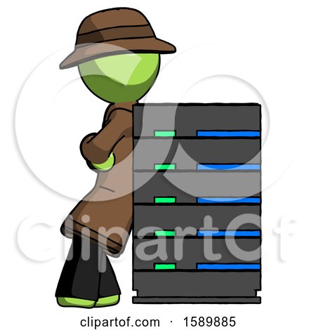 Green Detective Man Resting Against Server Rack by Leo Blanchette