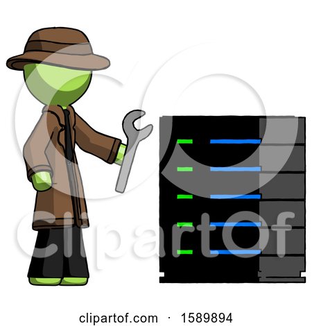 Green Detective Man Server Administrator Doing Repairs by Leo Blanchette
