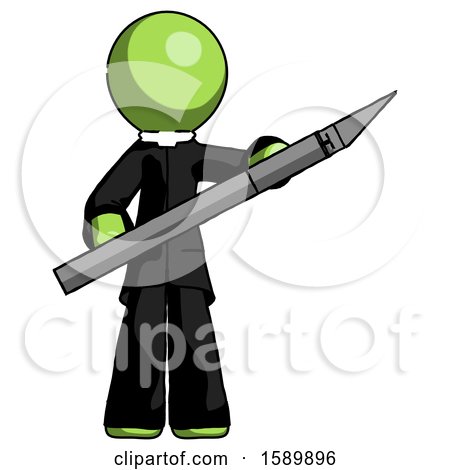 Green Clergy Man Holding Large Scalpel by Leo Blanchette