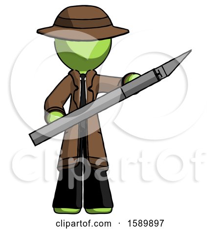 Green Detective Man Holding Large Scalpel by Leo Blanchette