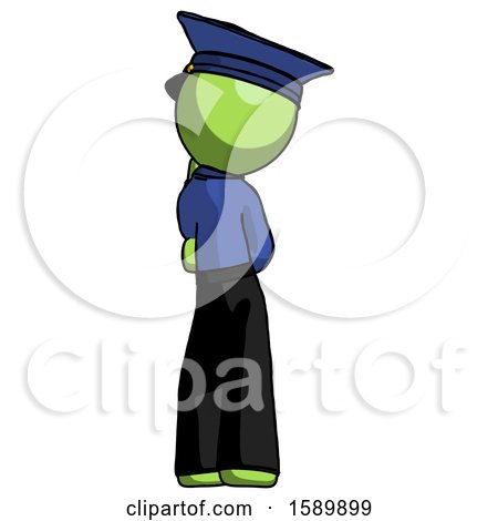 Green Police Man Thinking, Wondering, or Pondering Rear View by Leo Blanchette