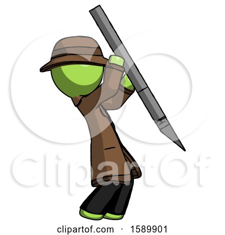 Green Detective Man Stabbing or Cutting with Scalpel by Leo Blanchette