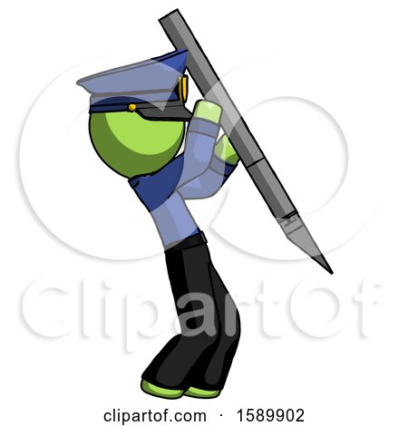 Green Police Man Stabbing or Cutting with Scalpel by Leo Blanchette