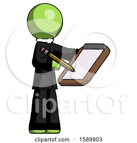 Green Clergy Man Using Clipboard and Pencil by Leo Blanchette