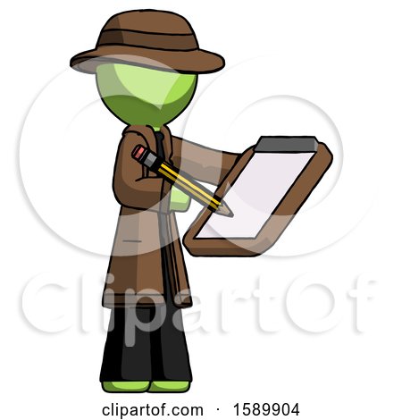 Green Detective Man Using Clipboard and Pencil by Leo Blanchette