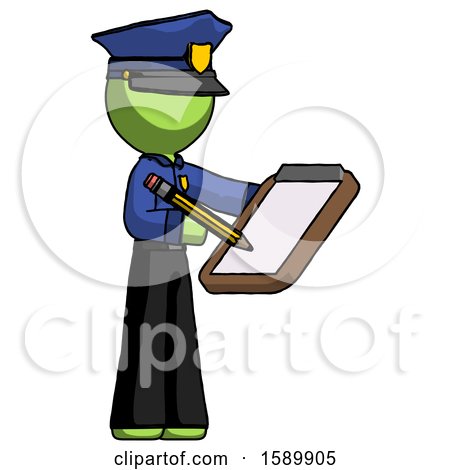 Green Police Man Using Clipboard and Pencil by Leo Blanchette