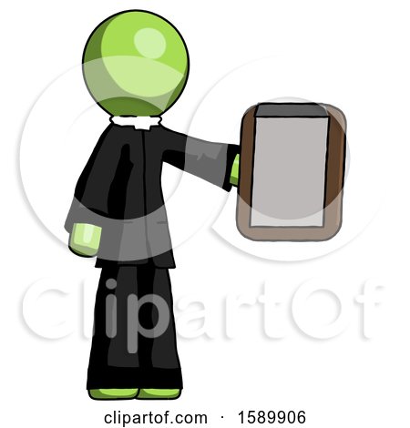 Green Clergy Man Showing Clipboard to Viewer by Leo Blanchette