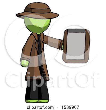 Green Detective Man Showing Clipboard to Viewer by Leo Blanchette