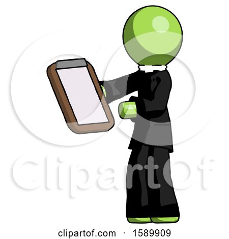 Green Clergy Man Reviewing Stuff on Clipboard by Leo Blanchette