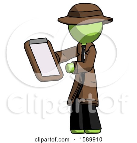 Green Detective Man Reviewing Stuff on Clipboard by Leo Blanchette