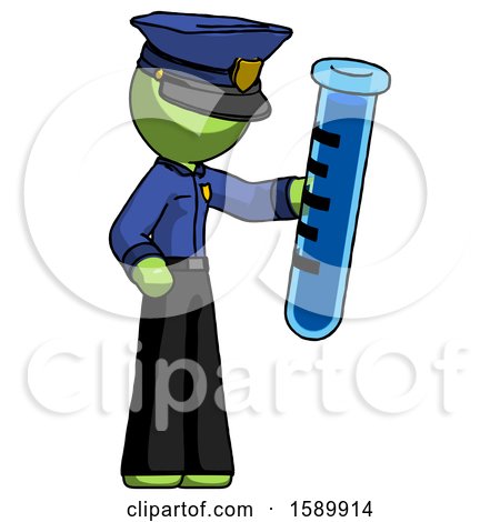 Green Police Man Holding Large Test Tube by Leo Blanchette
