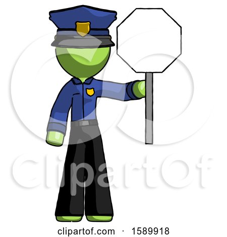 Green Police Man Holding Stop Sign by Leo Blanchette