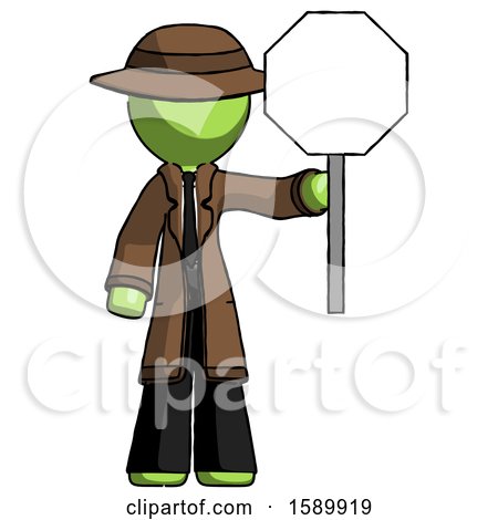 Green Detective Man Holding Stop Sign by Leo Blanchette