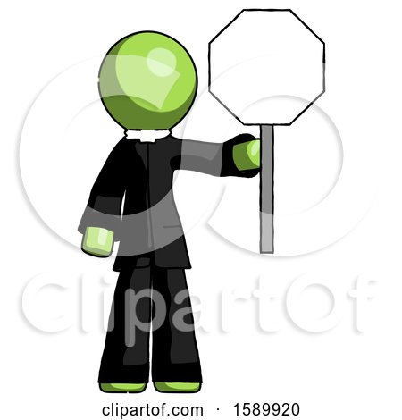 Green Clergy Man Holding Stop Sign by Leo Blanchette