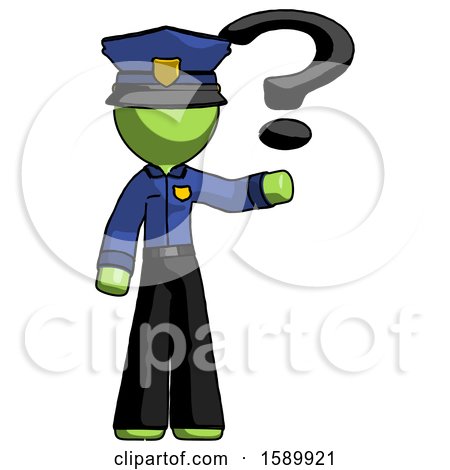Green Police Man Holding Question Mark to Right by Leo Blanchette