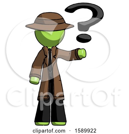 Green Detective Man Holding Question Mark to Right by Leo Blanchette
