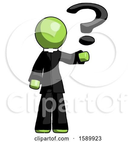 Green Clergy Man Holding Question Mark to Right by Leo Blanchette