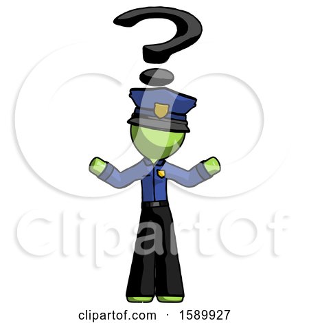 Green Police Man with Question Mark Above Head, Confused by Leo Blanchette