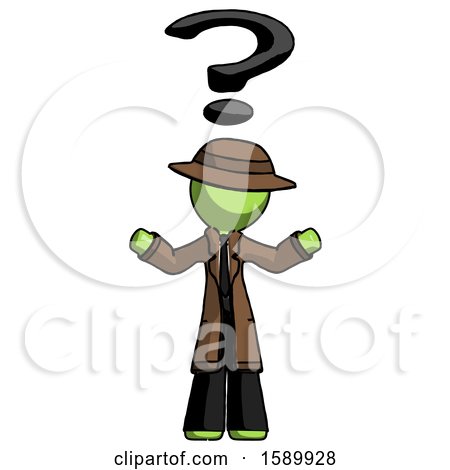 Green Detective Man with Question Mark Above Head, Confused by Leo Blanchette