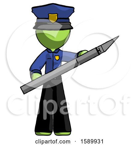 Green Police Man Holding Large Scalpel by Leo Blanchette