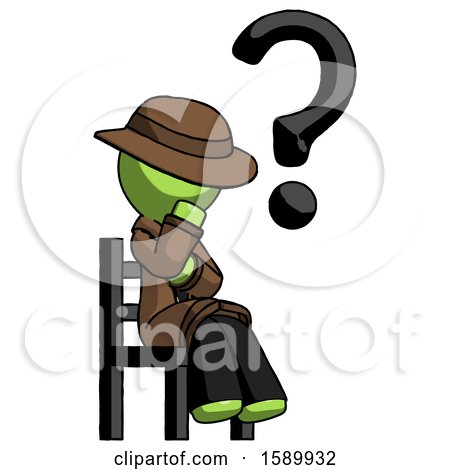 Green Detective Man Question Mark Concept, Sitting on Chair Thinking by Leo Blanchette