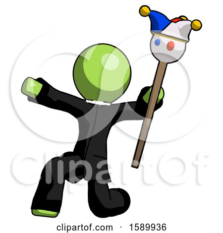 Green Clergy Man Holding Jester Staff Posing Charismatically by Leo Blanchette