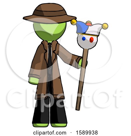 Green Detective Man Holding Jester Staff by Leo Blanchette