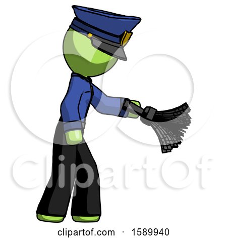 Green Police Man Dusting with Feather Duster Downwards by Leo Blanchette