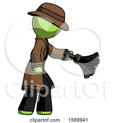 Green Detective Man Dusting with Feather Duster Downwards by Leo Blanchette