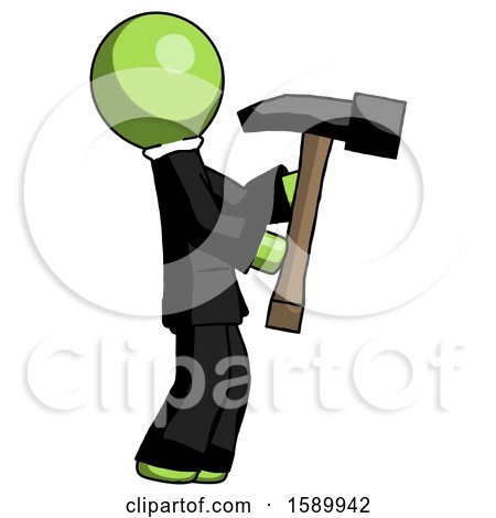 Green Clergy Man Hammering Something on the Right by Leo Blanchette