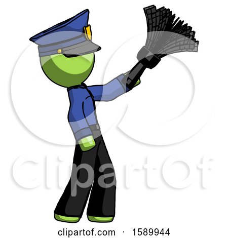 Green Police Man Dusting with Feather Duster Upwards by Leo Blanchette