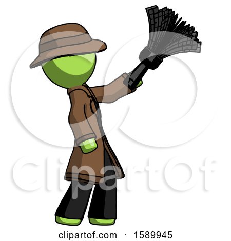 Green Detective Man Dusting with Feather Duster Upwards by Leo Blanchette