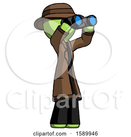Green Detective Man Looking Through Binoculars to the Right by Leo Blanchette