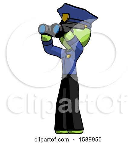 Green Police Man Looking Through Binoculars to the Left by Leo Blanchette