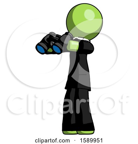 Green Clergy Man Holding Binoculars Ready to Look Left by Leo Blanchette