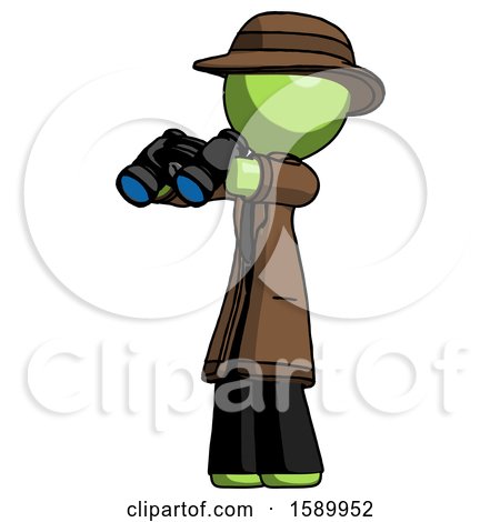 Green Detective Man Holding Binoculars Ready to Look Left by Leo Blanchette