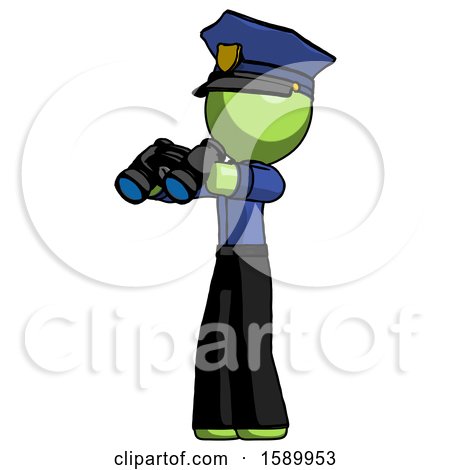 Green Police Man Holding Binoculars Ready to Look Left by Leo Blanchette