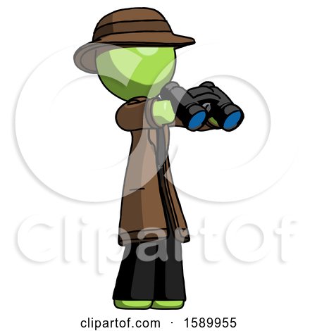 Green Detective Man Holding Binoculars Ready to Look Right by Leo Blanchette