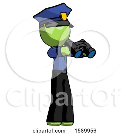 Green Police Man Holding Binoculars Ready to Look Right by Leo Blanchette